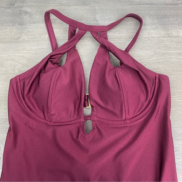 City Chic Merlot Cancun Underwire One Piece Swimsuit Sz.S(16) NWT - Picture 6 of 16